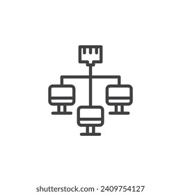 LAN Network Connection line icon. linear style sign for mobile concept and web design. Computer local area network outline vector icon. Symbol, logo illustration. Vector graphics