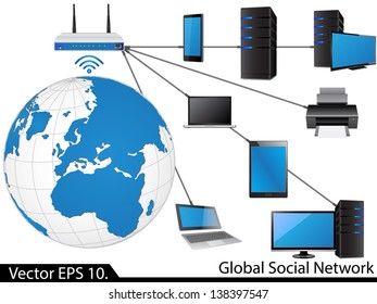 LAN Network Diagram Vector Illustrator , EPS 10. for Business and Technology Concept.
