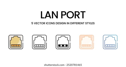 Iconos de puerto LAN configurados listos para usar Icono de Vector Ilustración de stock