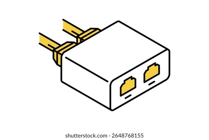 Configuração de linha isométrica do divisor de LAN com hub Ethernet e várias portas, Ilustração de vetor