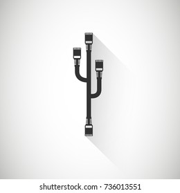 LAN Wire Cable Computer Icon , Long Shadow