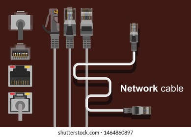 LAN wire network cable, Network socket connector for computer and mobile devices ( Front back side top view )
