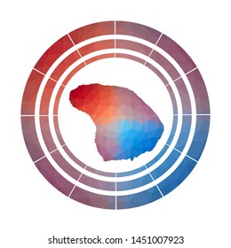 Lanai badge. Bright gradient logo of island in low poly style. Multicolored Lanai rounded sign with map in geometric style for your infographics.
