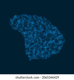 Lanai dotted glowing map. Shape of the island with blue bright bulbs. Vector illustration.