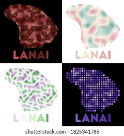 Lanai map. Collection of maps of Lanai in dotted style. Borders of the island filled with rectangles for your design. Vector illustration.