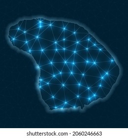 Lanai network map. Abstract geometric map of the island. Digital connections and telecommunication design. Glowing internet network. Superb vector illustration.