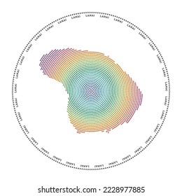 Lanai round logo. Digital style shape of Lanai in dotted circle with island name. Tech icon of the island with gradiented dots. Powerful vector illustration.