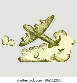 Lancaster bombers. Airplane in the clouds. Vector Image