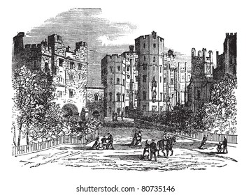 Lancaster castle, Lancashire vintage engraving. Old engraved illustration of historic lancaster castle.  Trousset encyclopedia (1886 - 1891).