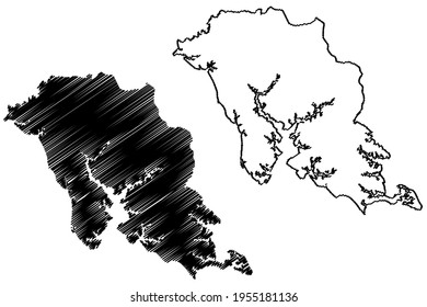 Condado de Lancaster, Commonwealth of Virginia (condado de los Estados Unidos de América), mapa de ilustración vectorial, dibujo de garabatos mapa de Lancaster
