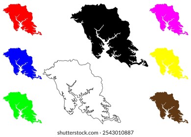 Condado de Lancaster, Commonwealth da Virgínia (Condado dos EUA, Estados Unidos da América, EUA, EUA) mapa ilustração vetorial, esboço de rabisco Mapa de Lancaster