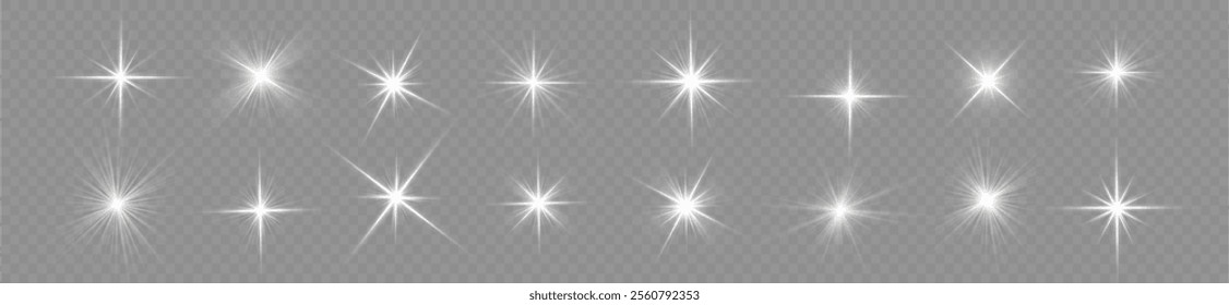 Lance flares network. Glowing light burst and transparent back ground. Lights flare, star flash light, white sun rays, png. Sun flush with raos or spotlyght and boke. 