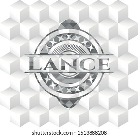 Lance grey emblem. Vintage with geometric cube white background