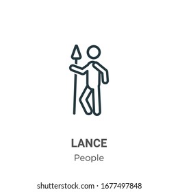 Lance outline vector icon. Thin line black lance icon, flat vector simple element illustration from editable people concept isolated stroke on white background