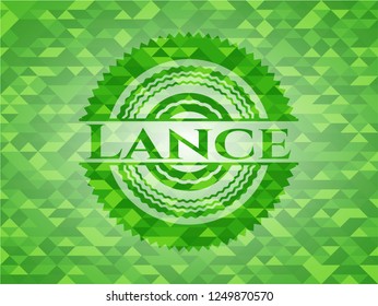 Lance realistic green emblem. Mosaic background