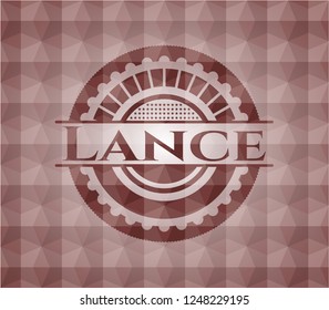 Lance red emblem with geometric pattern background. Seamless.