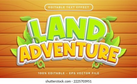 land adventure 3d text effect and editable text effect with leaf illustration	