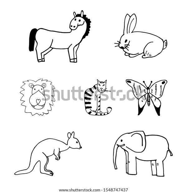 Land Animals Fourlegged Animals Winged Animals Stock Vector (Royalty ...