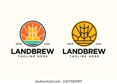 land brew and sun line art concept logo design for oktoberfest and beer business