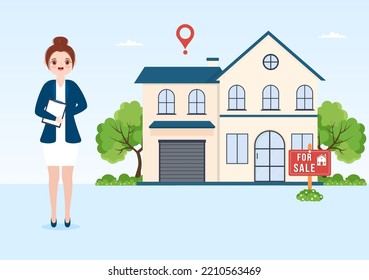 Land Broker Template Hand Drawn Cartoon Flat Illustration with Bridging Investors or Buyers and Sellers Agent for Buy, Rent and Sell Property