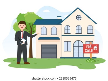 Land Broker Template Hand Drawn Cartoon Flat Illustration with Bridging Investors or Buyers and Sellers Agent for Buy, Rent and Sell Property