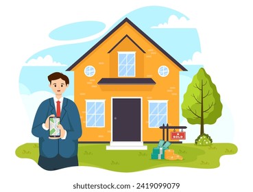 Land Broker Vector Illustration with Bridging Investors or Buyers and Sellers Agent for Buy, Rent and Sell Property in Flat Cartoon Background