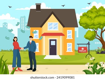 Land Broker Vector Illustration with Bridging Investors or Buyers and Sellers Agent for Buy, Rent and Sell Property in Flat Cartoon Background