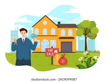 Land Broker Vector Illustration with Bridging Investors or Buyers and Sellers Agent for Buy, Rent and Sell Property in Flat Cartoon Background