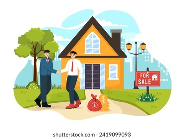 Land Broker Vector Illustration with Bridging Investors or Buyers and Sellers Agent for Buy, Rent and Sell Property in Flat Cartoon Background