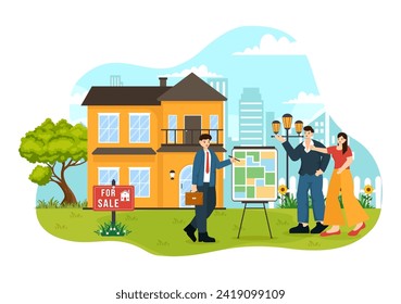 Land Broker Vector Illustration with Bridging Investors or Buyers and Sellers Agent for Buy, Rent and Sell Property in Flat Cartoon Background