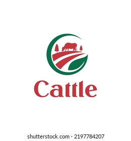 Land and Cattle logo design. Vector illustration farmland and cows. modern logo design vector icon template