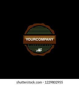 LAND CLEARING WITH WOOD SLICE BADGE RETRO LOGO DESIGN