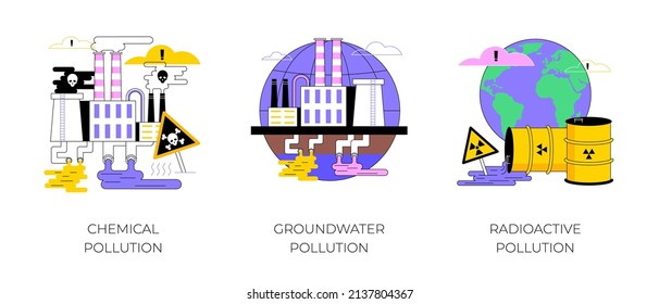 Land contamination abstract concept vector illustration set. Chemical groundwater pollution, radioactive hazardous waste, dangerous and toxic trash, environmental problem abstract metaphor.