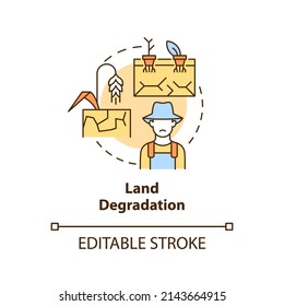 Land degradation concept icon. Challenges to achieving food security abstract idea thin line illustration. Isolated outline drawing. Editable stroke. Arial, Myriad Pro-Bold fonts used