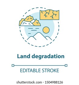 Land degradation concept icon. Soil impoverishment idea thin line illustration. Soil erosion and desertification process Nonrenewable mineral resource Vector isolated outline drawing. Editable stroke