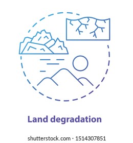 Land degradation concept icon. Soil impoverishment idea thin line illustration in blue. Soil erosion and desertification process. Nonrenewable mineral resource. Vector isolated outline drawing