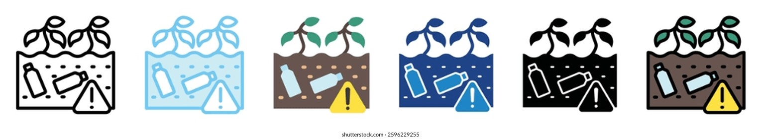 Land Degradation multi style, mini illustration icon set. outline, flat, glyph, line color, UI, UX, app and web, digital or print. related to ecology and environment.