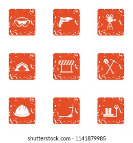 Land development icons set. Grunge set of 9 land development vector icons for web isolated on white background