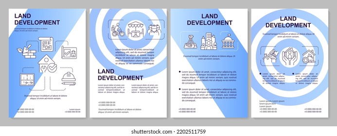 Land development process blue gradient brochure template. Improvement. Leaflet design with linear icons. 4 vector layouts for presentation, annual reports. Arial, Myriad Pro-Regular fonts used