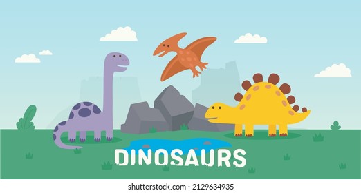 land of dinosaurs 3 cute dinosaurs and ancient background