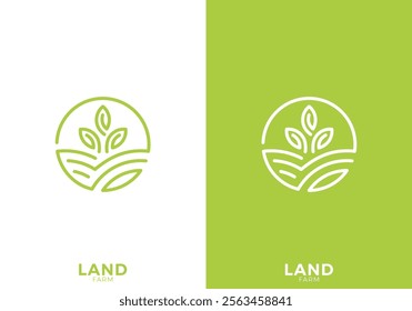 land farm with sun logo. creative agriculture symbol vector design