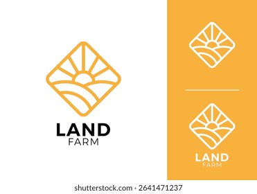 land farm with sun logo. creative agriculture symbol vector design	