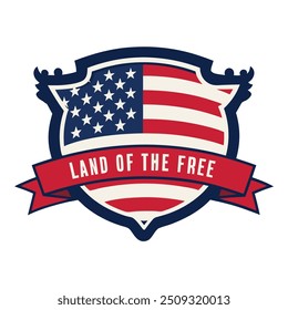 Land of the free American Flag and Motto Badge