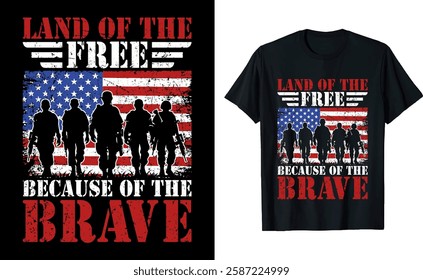 Land of the Free Because of the Brave Memorial Day Veteran Graphic T-Shirt Design 