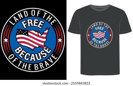 Land of the Free because of the Brave. Presidents day, typography and vector, t shirt design.