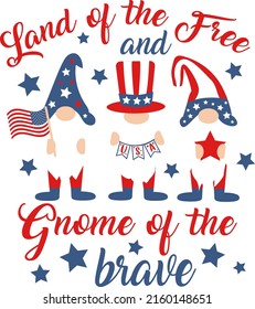 Land of the free lettering. Memorial Day Gnomes   illustration vector	
