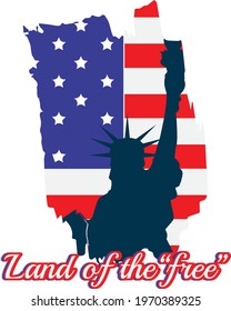 Land of the free Memorial Day greeting card with brush stroke background in United States national flag colors. Vector illustration.