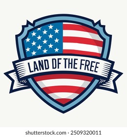 Land of the free Patriotic Emblem with American Flag and Motto Celebrating Freedom