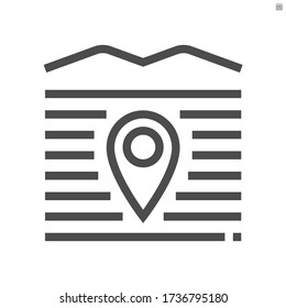 Land and gps pin vector icon. Consist of empty area, position pin point, road and location. Real estate or property for housing subdivision, development, owned, sale, rent, buy or investment. 48x48 px