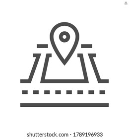 Land and gps pin vector icon. Consist of empty area, position pin point, road and location. Real estate or property for housing subdivision, development, owned, sale, rent, buy or investment. 48x48 px